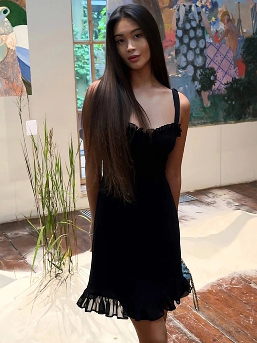 Lace Up Ruffles Backless Mini Dress