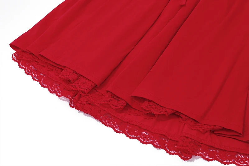 Red A-Line Lace-Up Mini Dress