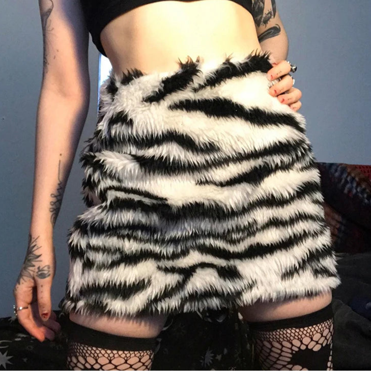 Zebra Stripes Faux Fur Bodycon Skirt