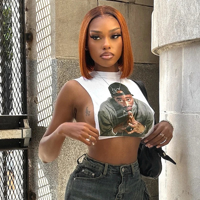 Retro 3D Tank Top O Neck Sleevele Cut Out Vet Crop Top