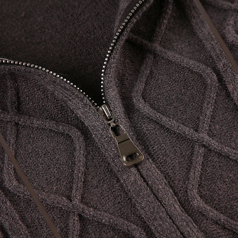 Zip Up Hoodie Coat 's Jackets Kintted Cardigan Twist Grain Fur Neck