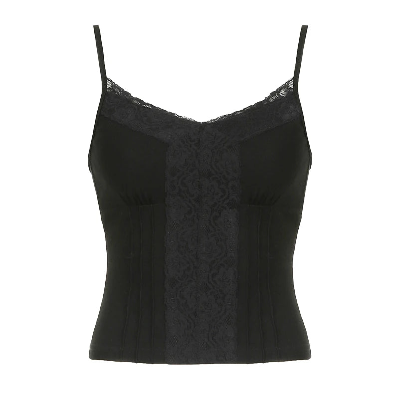 Fairycore V-Neck Camis Sleeveless Spaghetti Strap Lace Vest Slim Pullovers