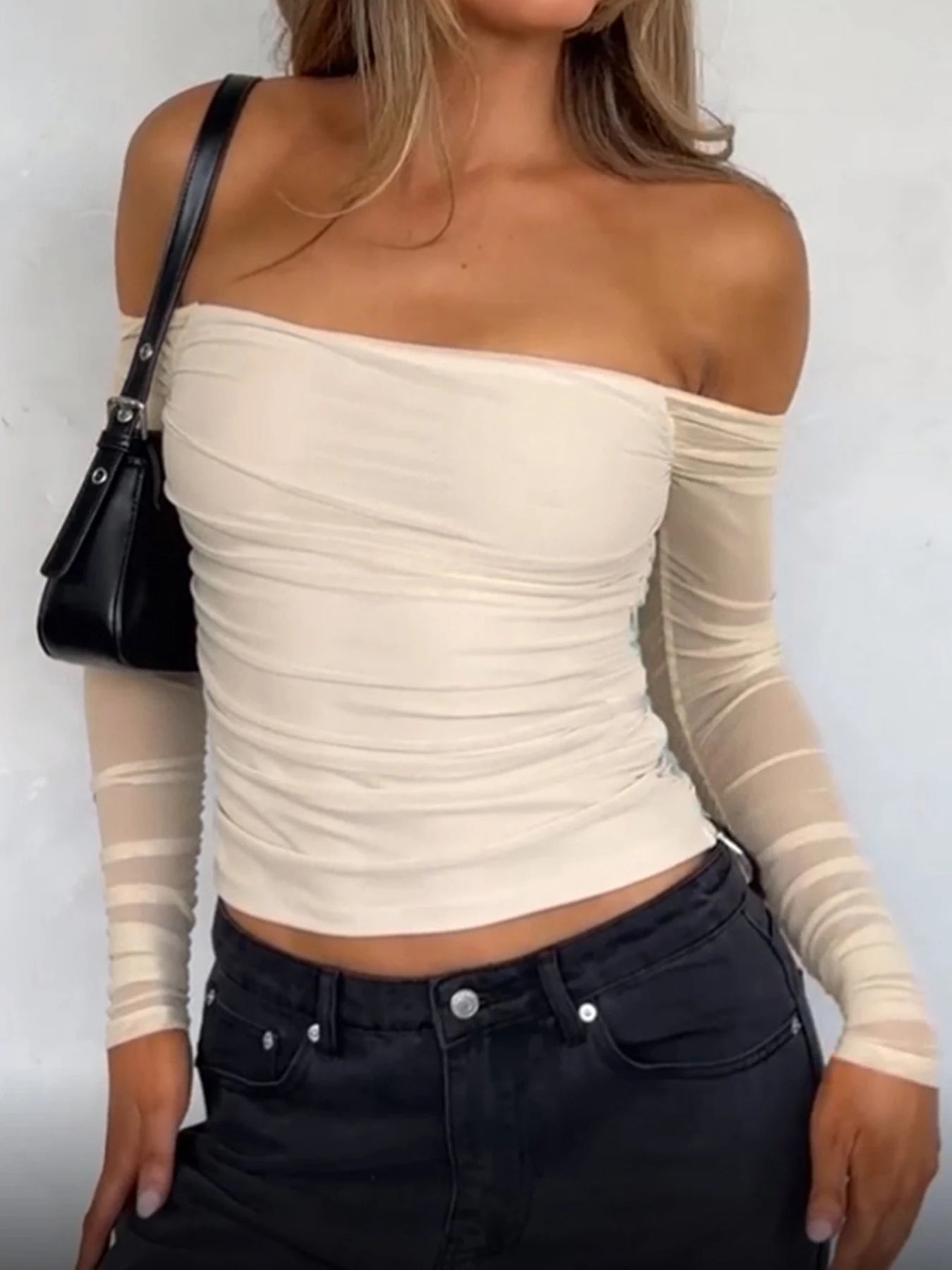 Slah Neck Tee Shirt Meh Patchwork Slim Top