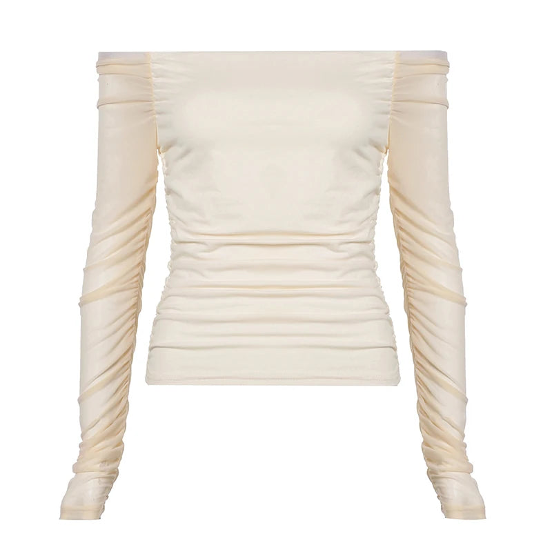 Slah Neck Tee Shirt Meh Patchwork Slim Top