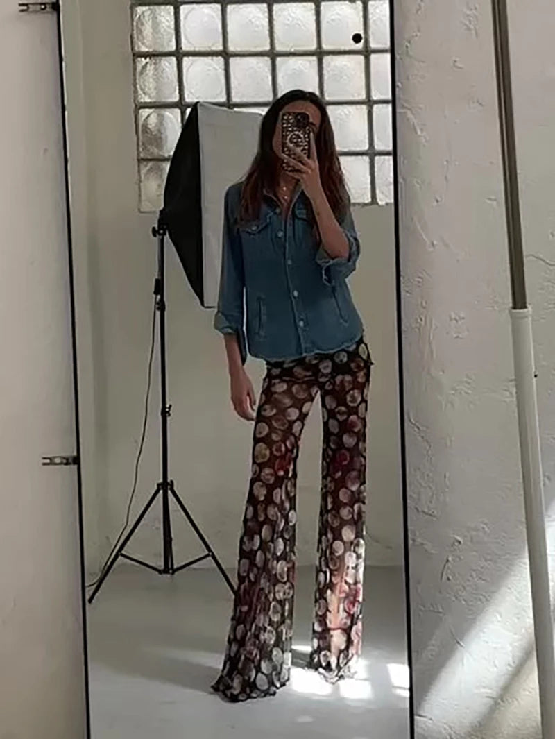 High Waist Mesh Wide Leg Pants
