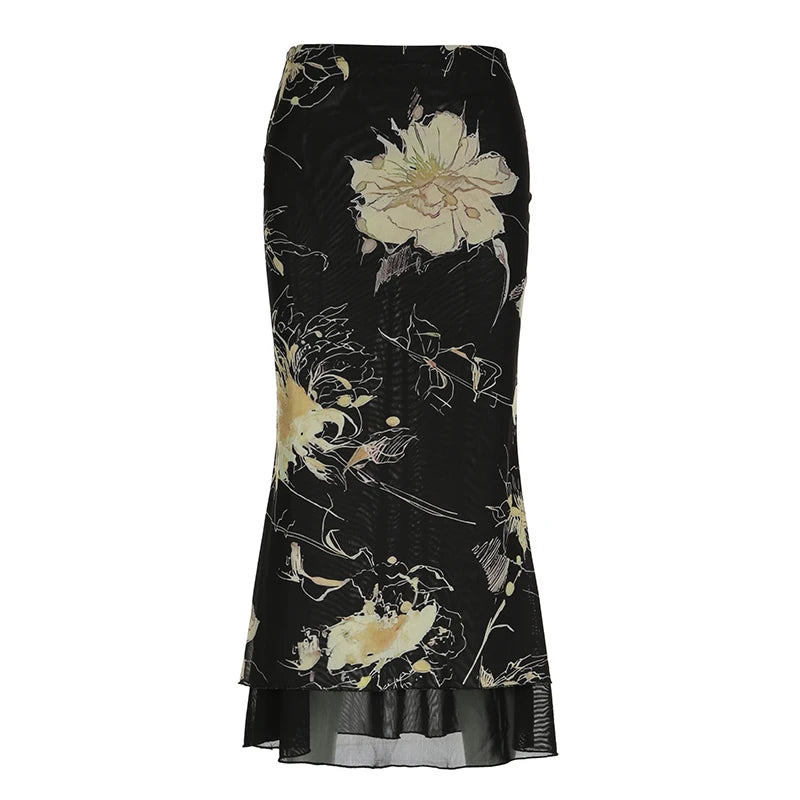 Black Floral Skirt