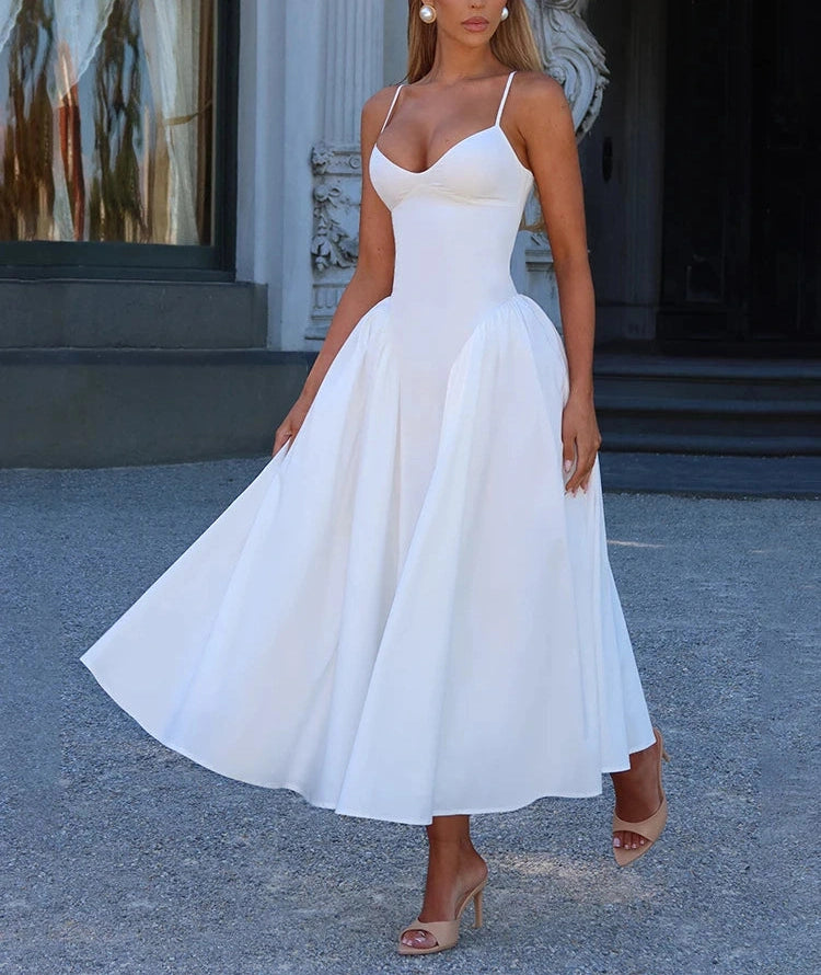 Low-Neck Dress Large Hem Halter Backless Skinny Banquet