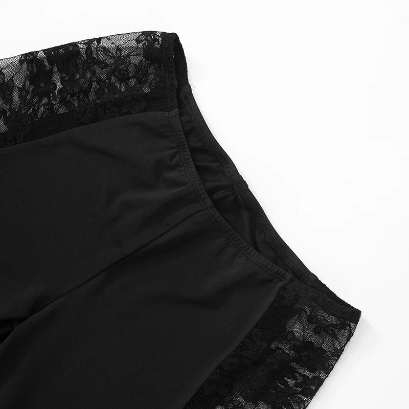 'S Mid-Waisted Lace Patchwork See-Through Package Buttocks Color Seven-Point Pants