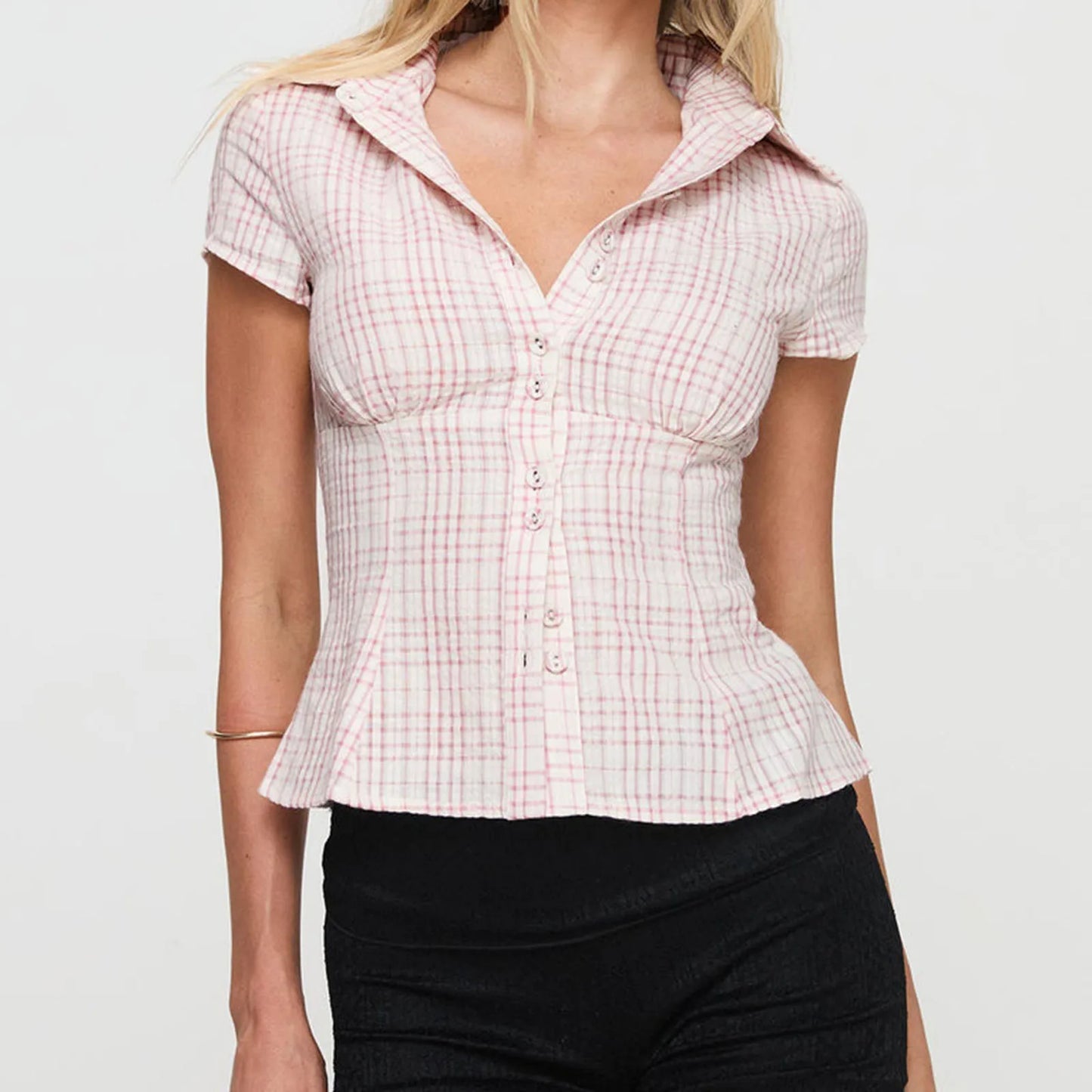 Short Sleeve Plaid Button Down Shirt Button Down Blouses Tops Shirt Tops 90s