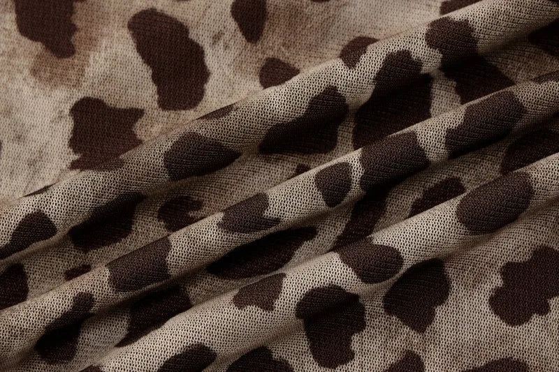 Leopard Mesh Sheer Long Sleeve Top