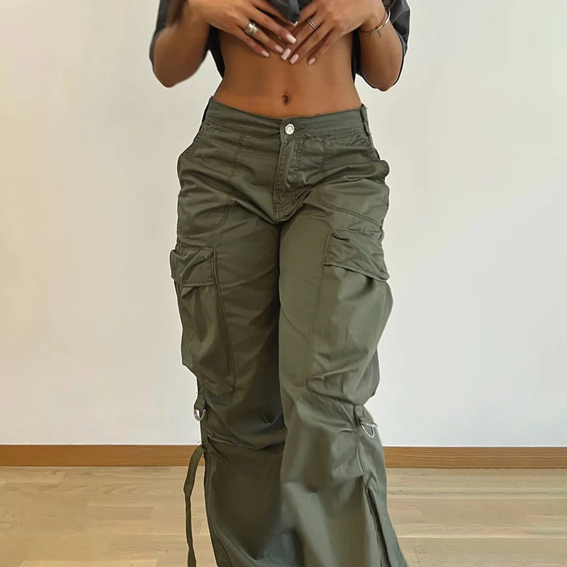 Joggers Cargo Pants Pockets Baggy Trousers Loose Grunge Paracute Trousers
