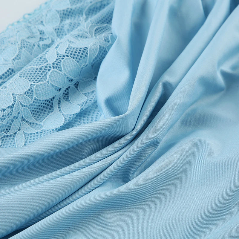 Blue See Through Top Low Waist Maxi Skirt Set