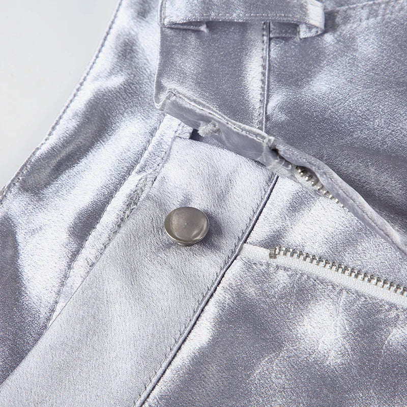 Satin Button Loose Pants 's Trousers Print Grunge
