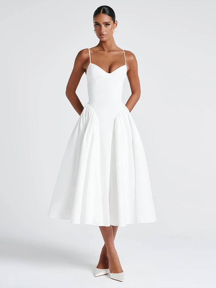 Claic Dress A-line Drap Supendency Low Neck Cleavage Maxi Bodycon