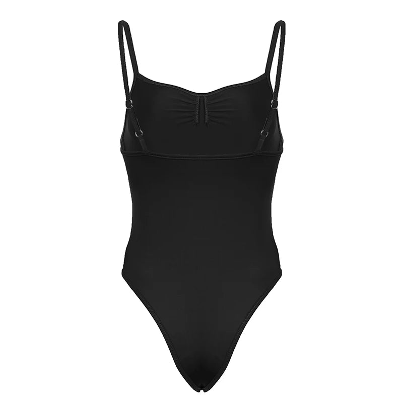Bodycon Sleeveless Bodysuits Slim Overall Backless Black