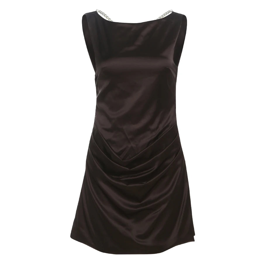 Backless Pearl Satin A-Line Bodycon Mini Dress