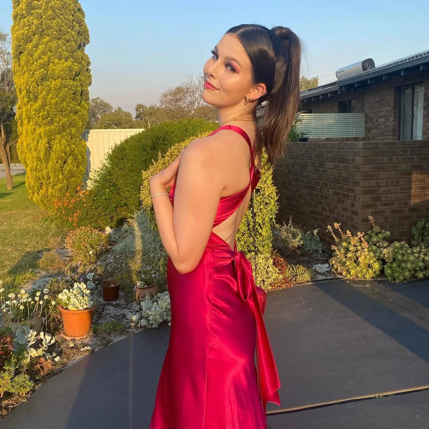 Satin Backless Ruched Maxi Dress