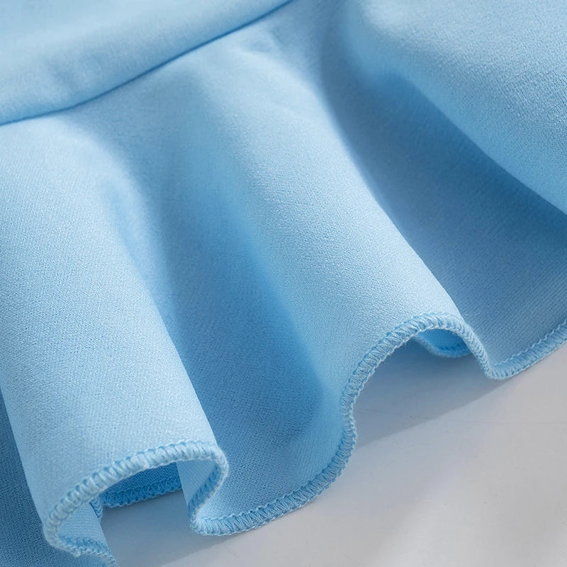 Soft Tender Slight Blue Strapless Wrap Mini Pleated Dress Pullover Charm Dating