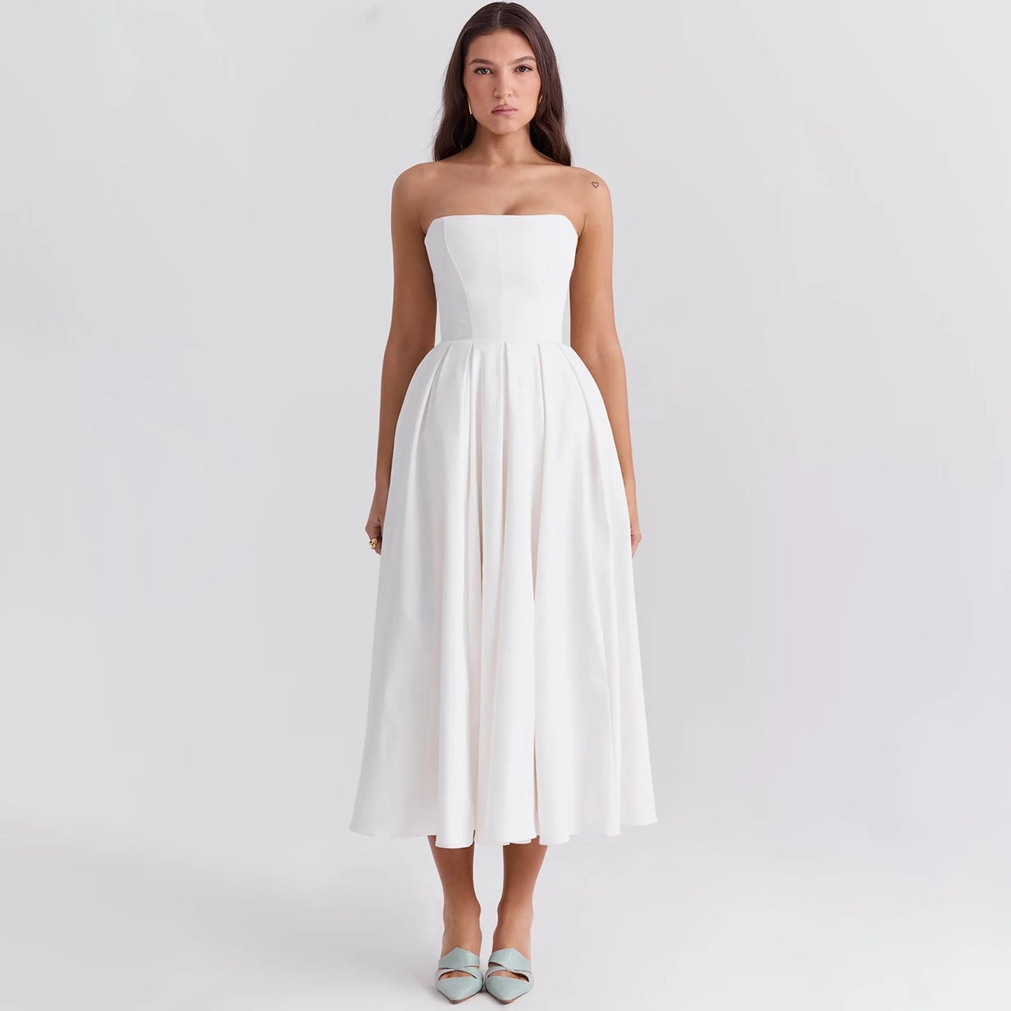De Fiesta in Strapless Flare Dress White Corset Dress Night Dresses