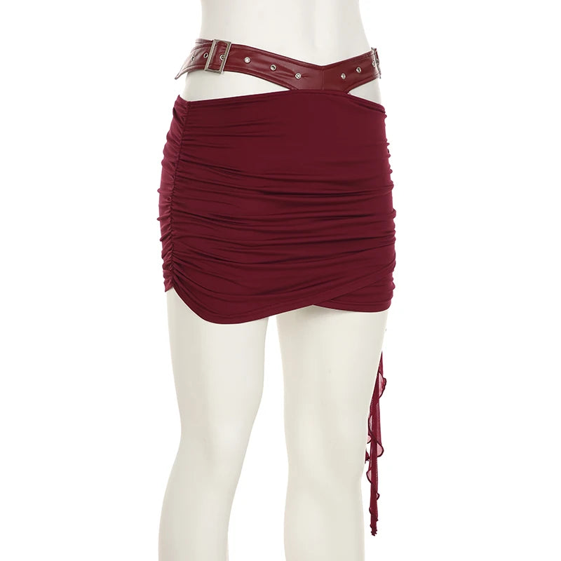 Backless Wine Two Pieces of Sets Harajuku Vest and Mini Skirts Lace Up