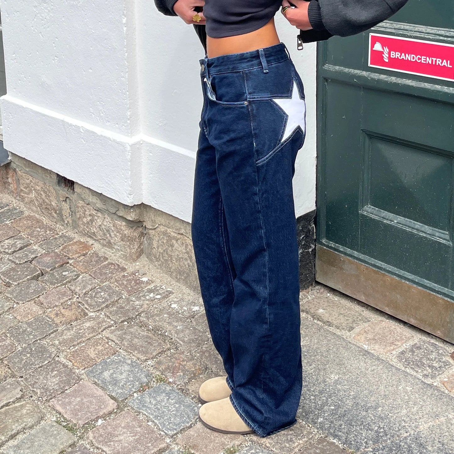 Star Pattern Loose Straight Leg Denim Low Waist Jeans