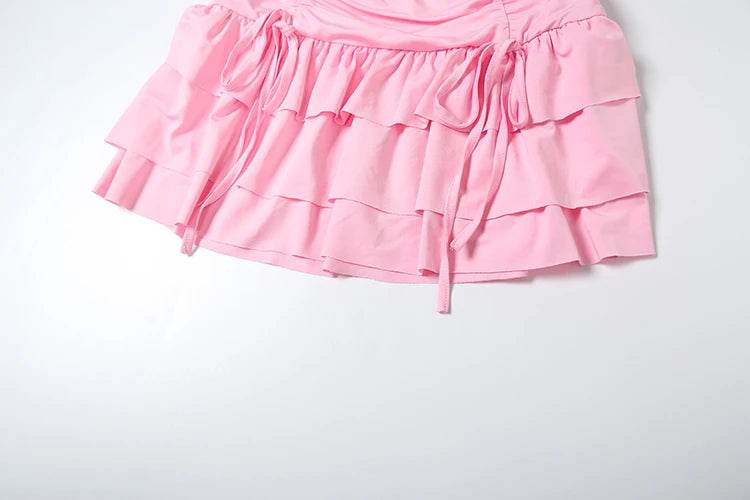 Two Piece Set Halter Swing Collar Tank Top Tierred Skirt Matching