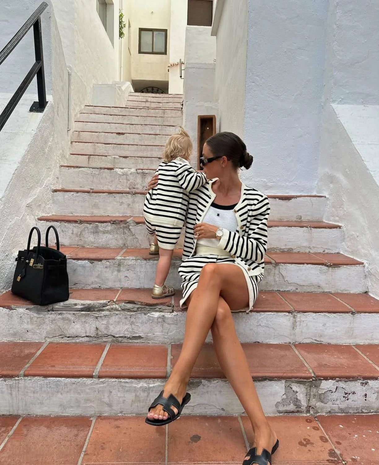 Striped Knit 2 Piece-Set Shorts Zebra ed Cardigan And High Waist Patchwork Shorts Sets Knit