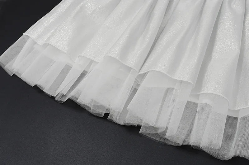 Strapless Shiny Dress White Backless A-line Dress Slim