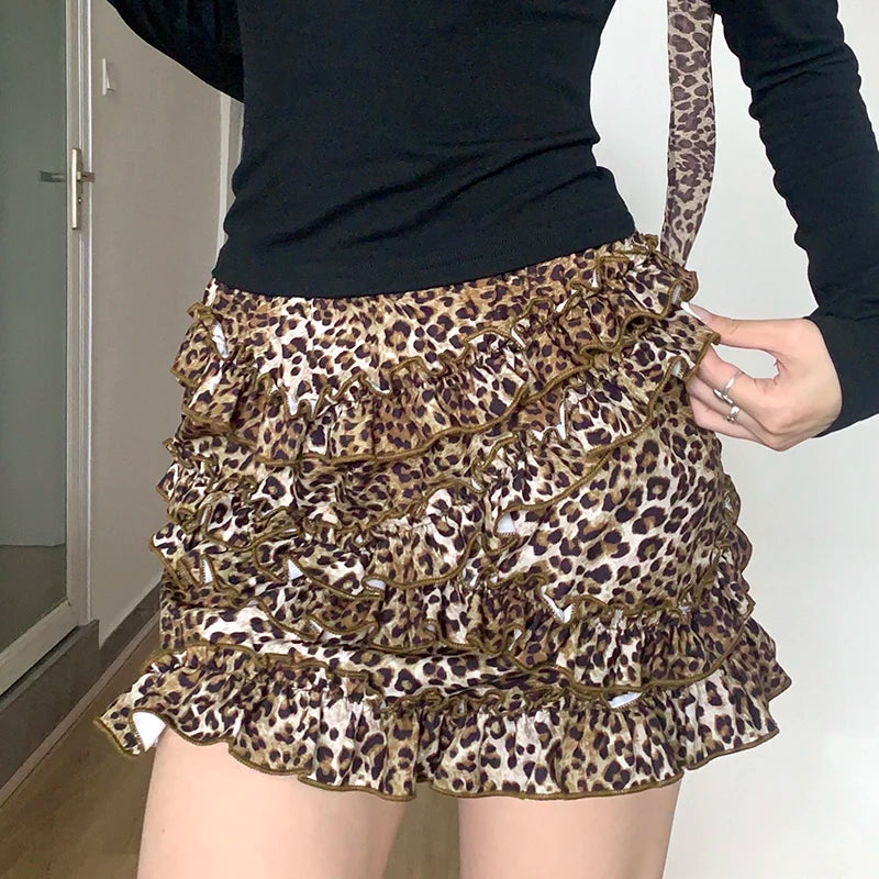 Leopard Print Mini Skirts Ruched 's Bottoms
