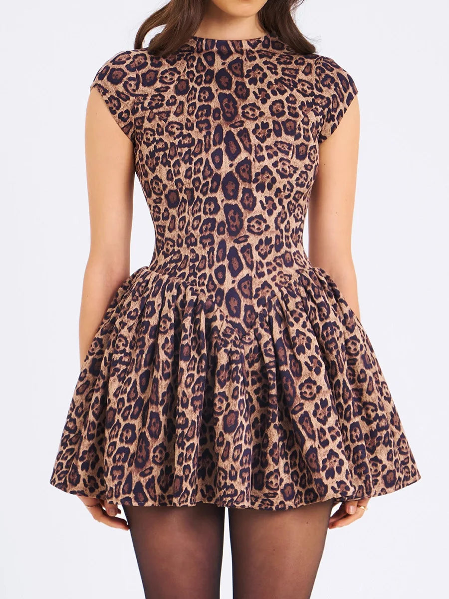 High-end Leopard Backless Dress Sweet and Spicy A-line Dresses