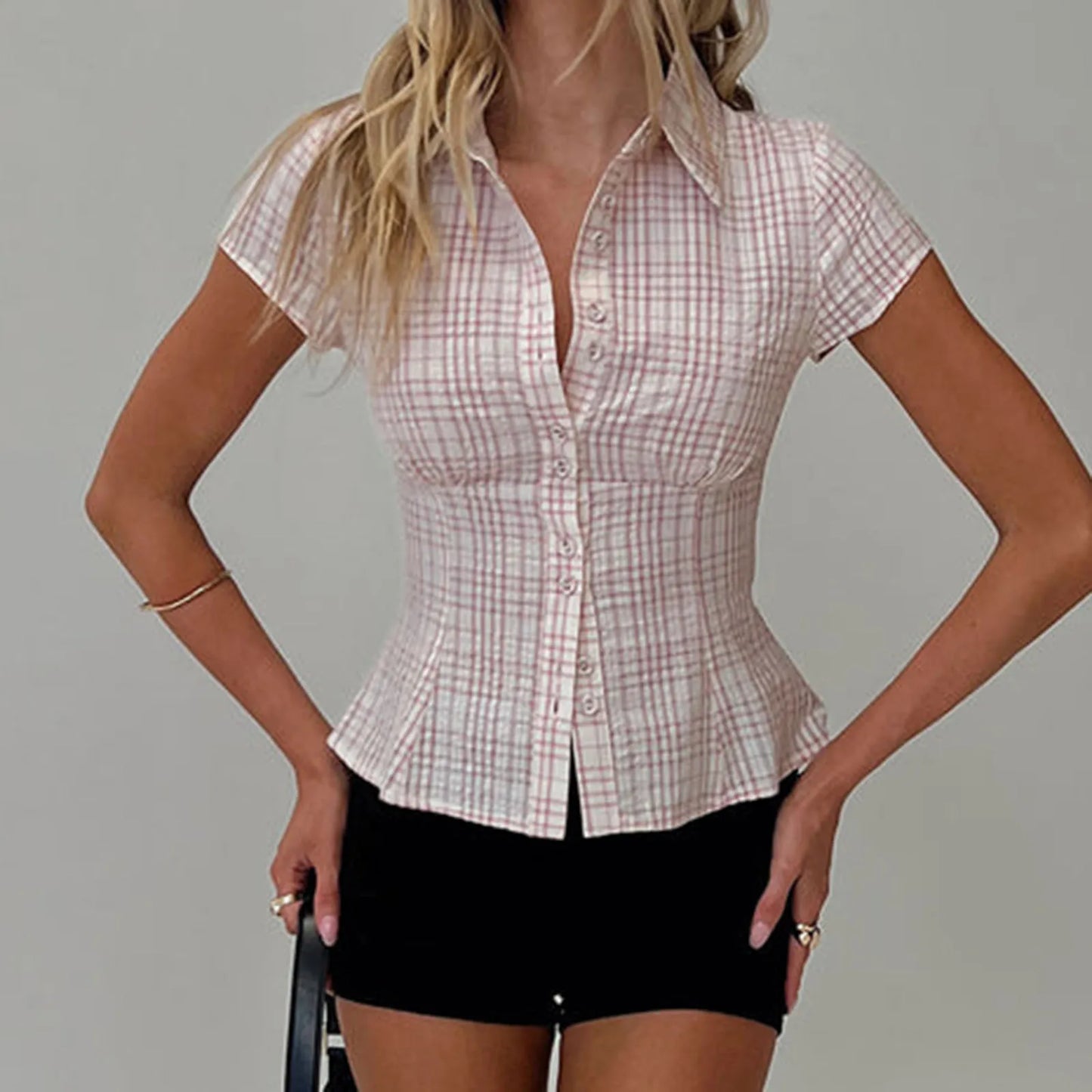 Short Sleeve Plaid Button Down Shirt Button Down Blouses Tops Shirt Tops 90s