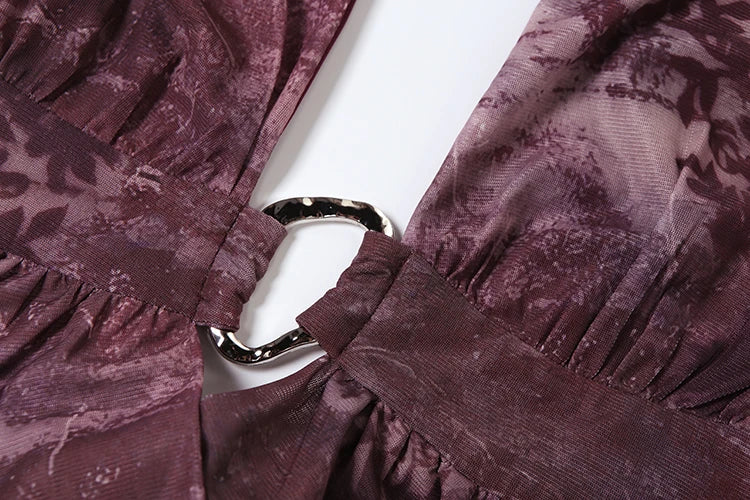 Dress Backless Tassel Cross Metal Rings Halter Lace-Up Pleated Waistless Mini Bodycon