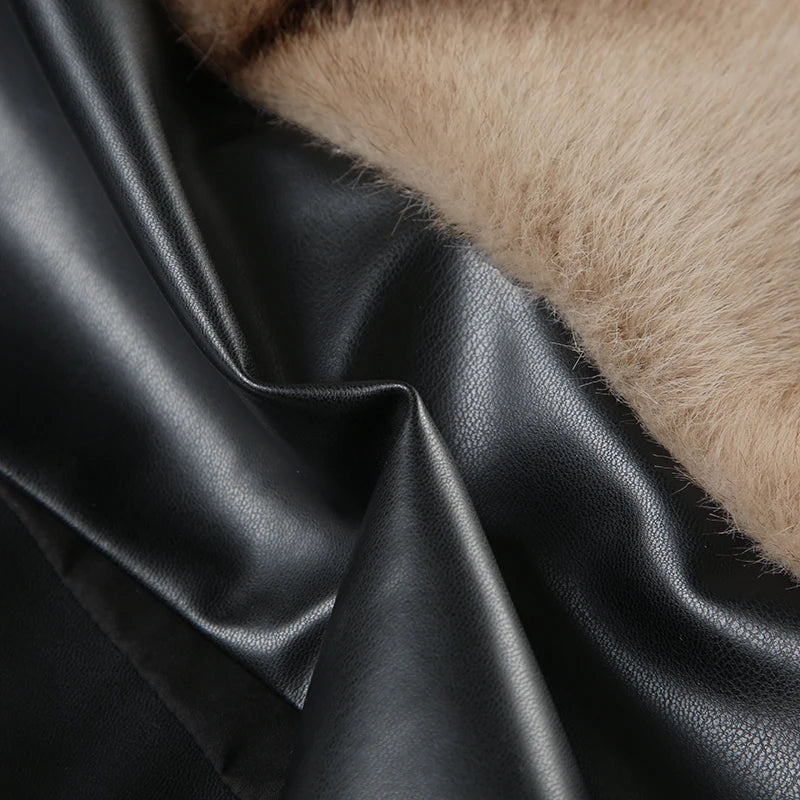 Furry Two Pieces of Sets Backless Strapless and Mini Skirts Slim PU Cloth