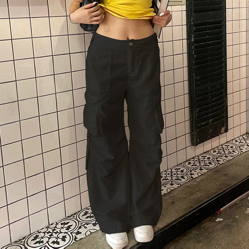 Joggers Cargo Pants Pockets Baggy Trousers Loose Grunge Paracute Trousers
