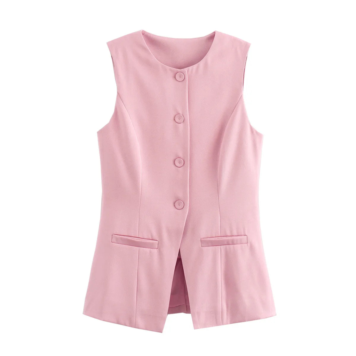 White Sleeveless Vest Button Vests for Jackets Pink Vest Top Street Tailored Vest