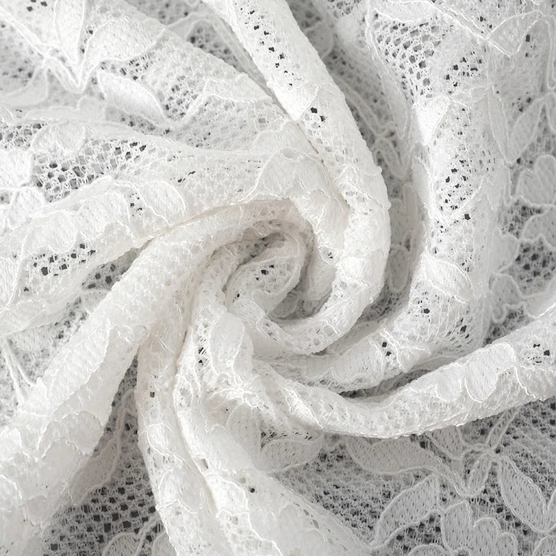 Transparent Lace Two Piece Sets Skirt Suit White Flare Sleeve T-shirt Long Skirt Skirt Set