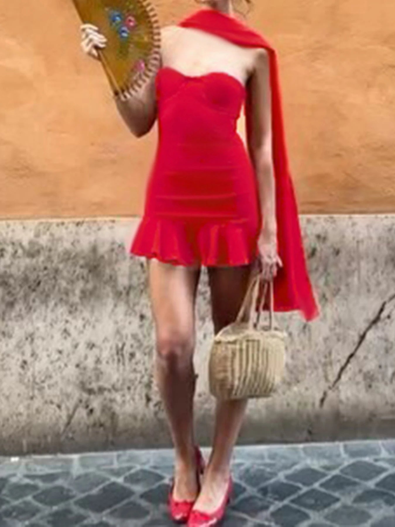 Strapless Mini Dress and Scarf Sleeveless Backless