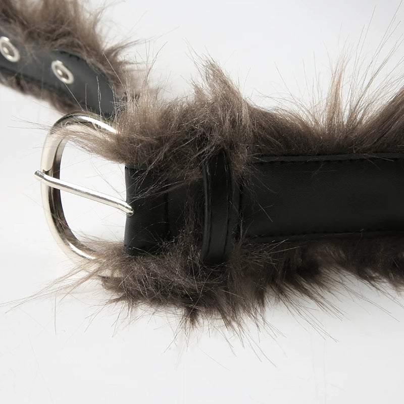 Fur Patchwork Belts Hole Adjustable Accessories Retro Rock Leather Belts