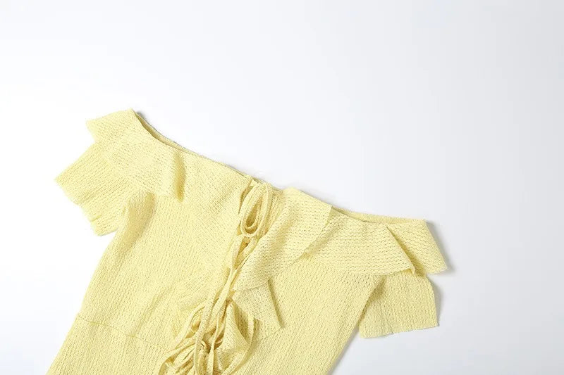 Yellow Ruffled Off Shoulder Short Dress