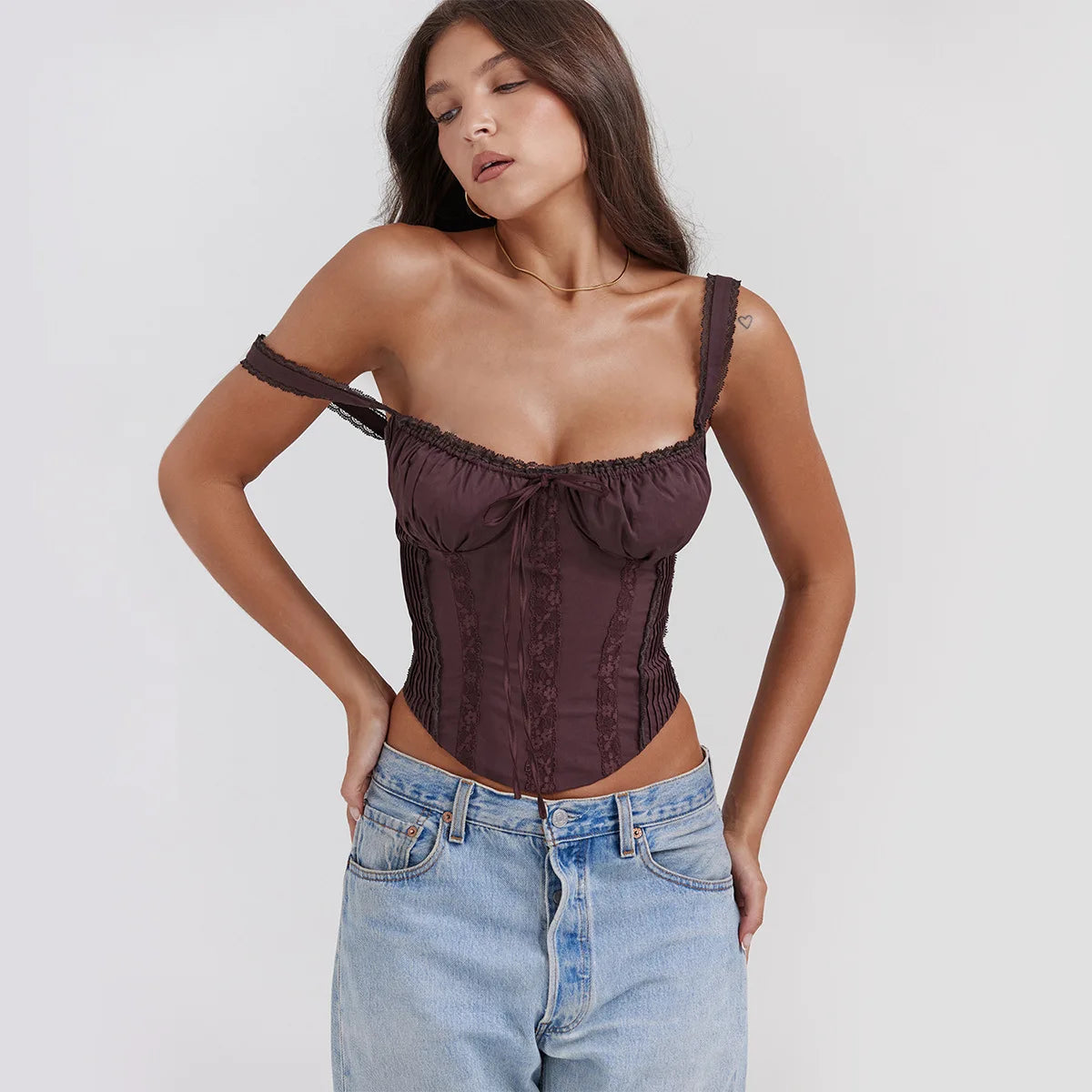 White Cropped Top Spaghetti Strap Lace Up Top Lovely Tanks & Camis
