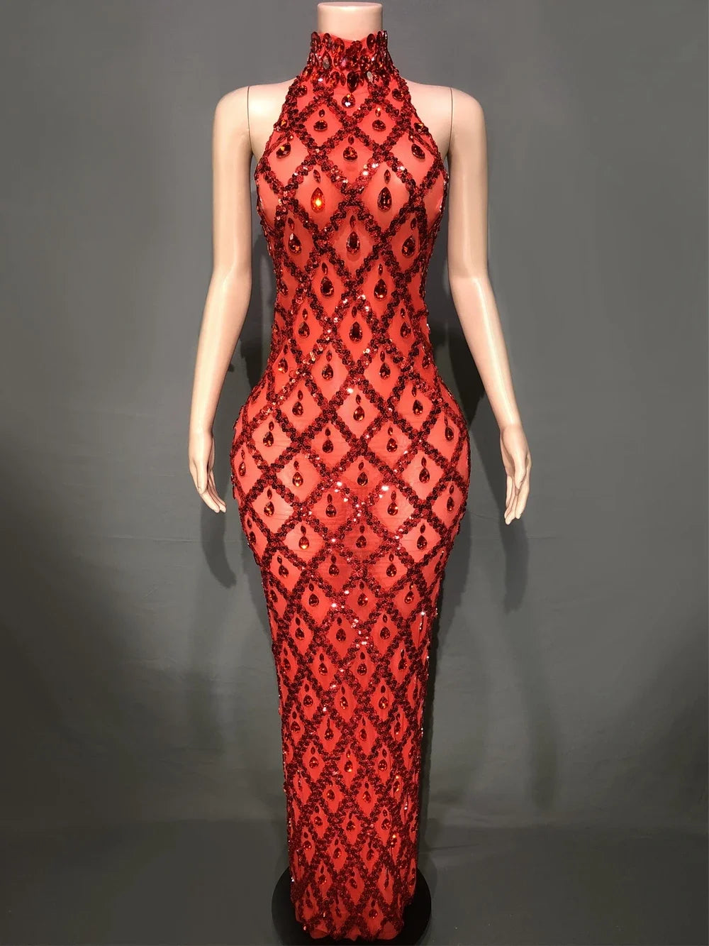Sparkly Rhinestones Sleeveless Long Dress Dark Mesh Celebrate Wedding Prom Gown Birthday Dress Photograph Wear