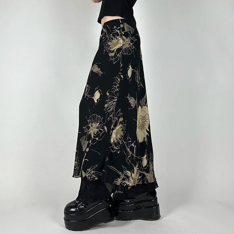Black Floral Skirt