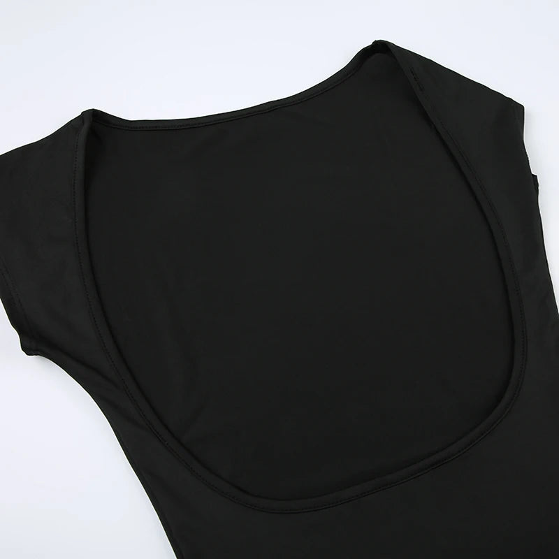 Backless Black Long Dress Slim 's Pullover Short Sleeves