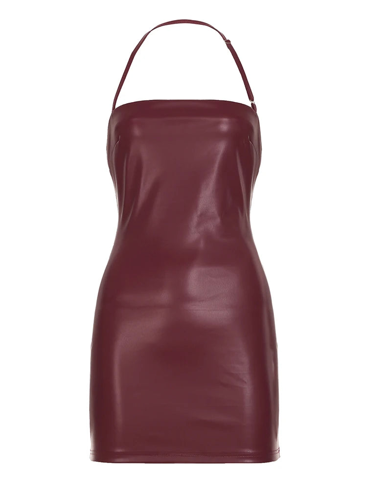 Halter Backless Slim PU Dress Tight