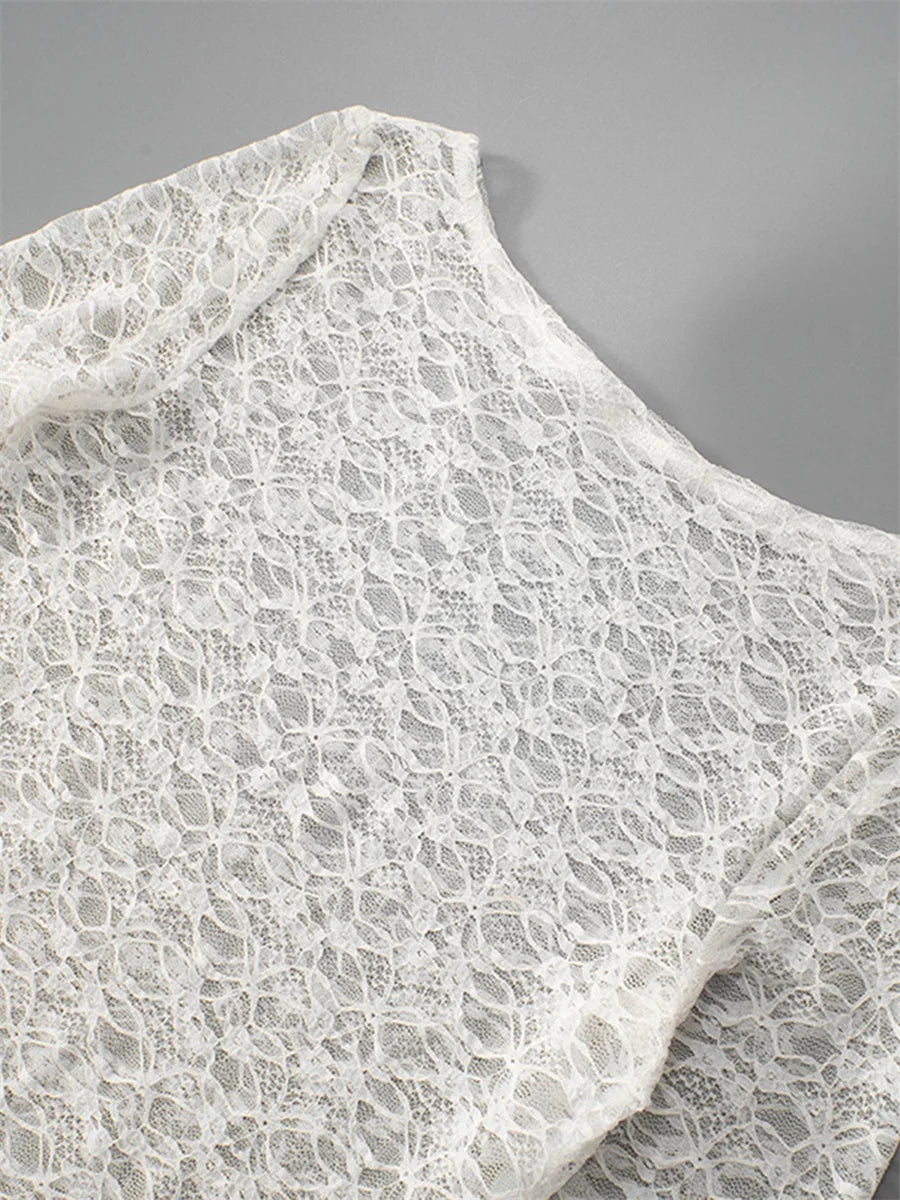 Lace Long Sleeve T Shirts Knitted Perspective Tees Tops Street Slim T-Shirt