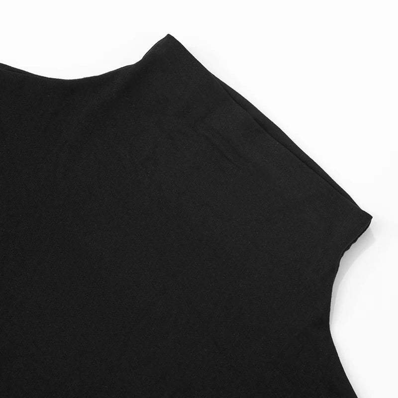 Black High Neck Slim Mini Dress
