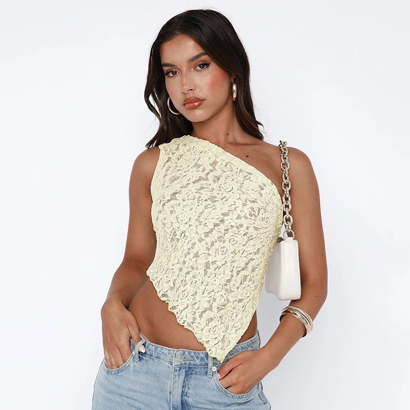Lace Irregular See Through Top
