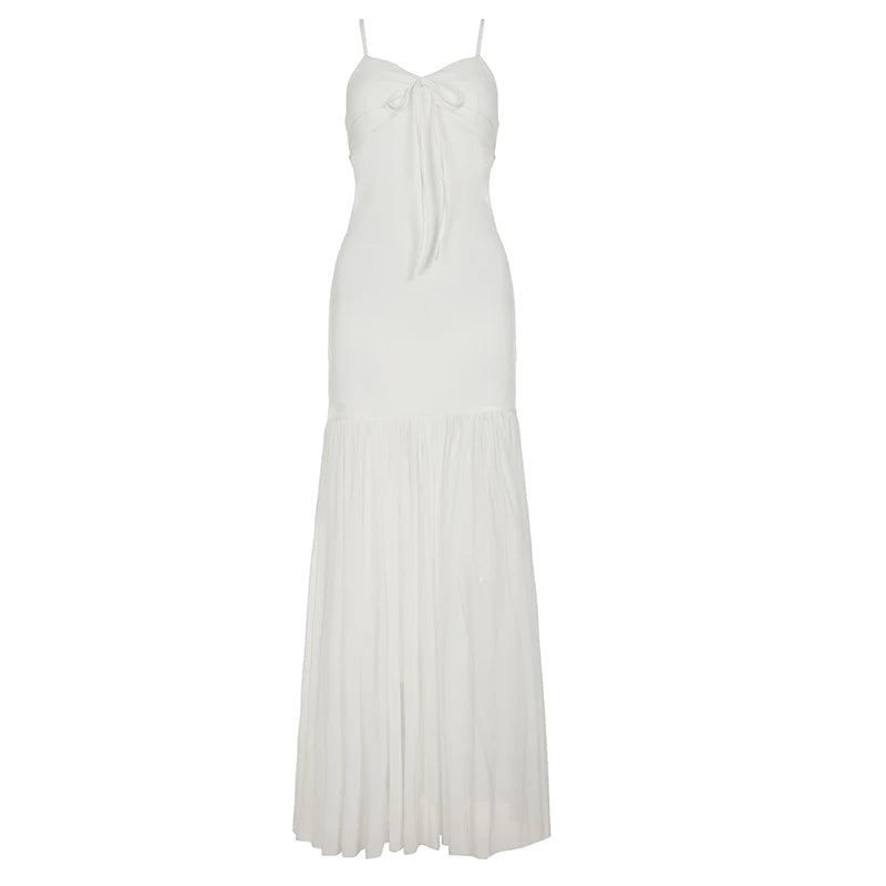 Hollow Out Patchwork Mesh Dress Slim V-Neck Sleeveless Maxi