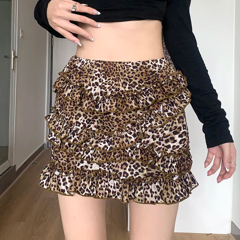 Leopard Print Mini Skirts Ruched 's Bottoms