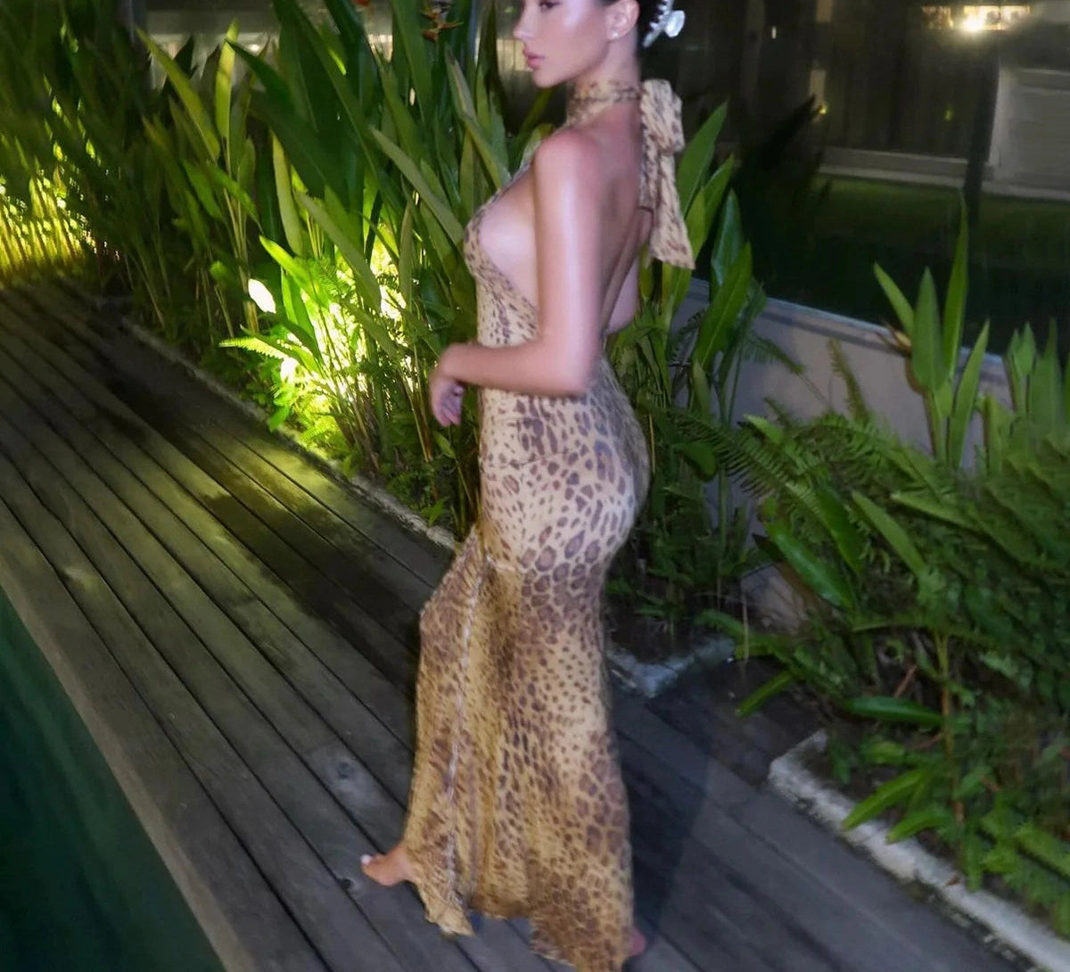 Leopard Backless Maxi Dress